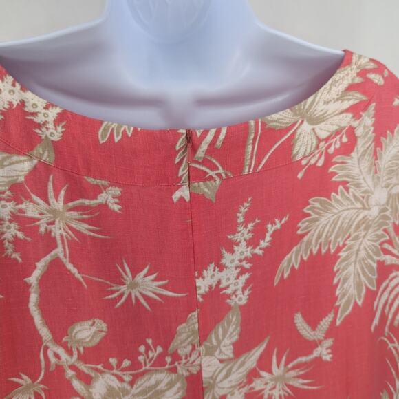 J Jill Dress Womens Large Pink Linen Travel Floral Resort Cruise Vacation Shift - Picture 9 of 13